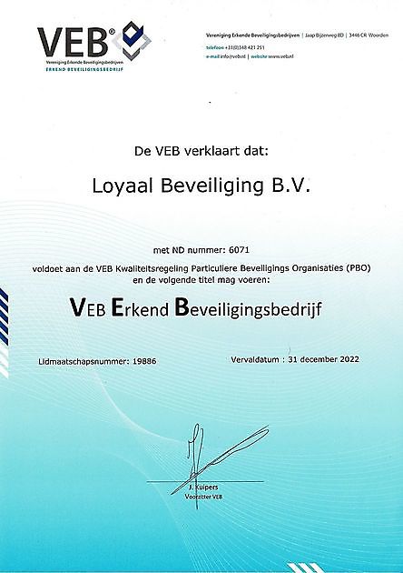 Certificeringen - Loyaal Beveiliging B.V.